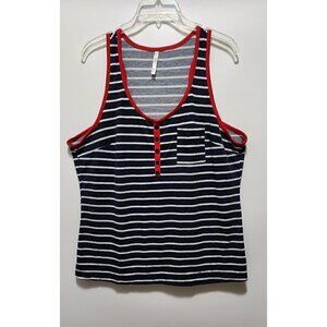 DNA Couture Womans Blue And White Striped, Red  Tank Top - Size 3X